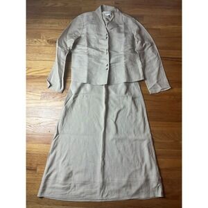 Talbots 2pc Sleeveless Maxi Shift Dress & Blazer Suit Linen Size 10 Beige